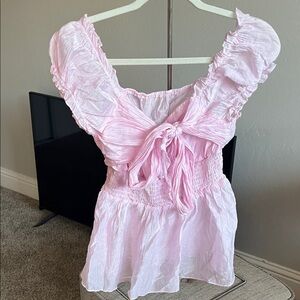 Light Pink Ruffled Tie-Front Women’s Top
